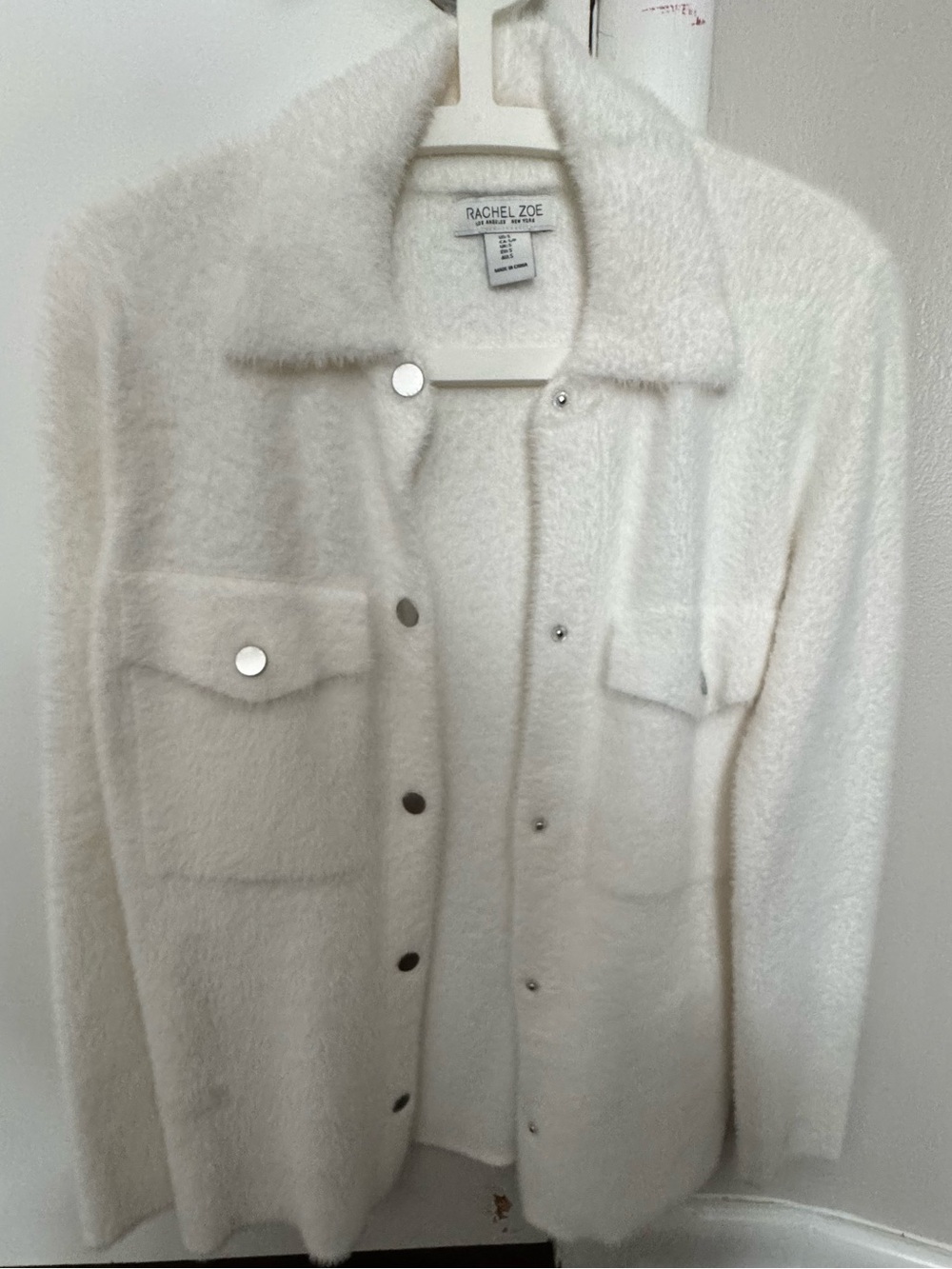 Rachel Zoe Ivory Fuzzy Eyelash Knit Shacket Snap Front Jacket Size S